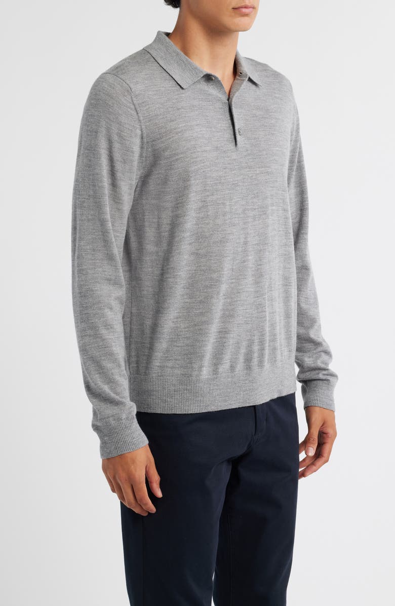 Vince Long Sleeve Merino Wool Polo, Alternate, color, Heather Grey