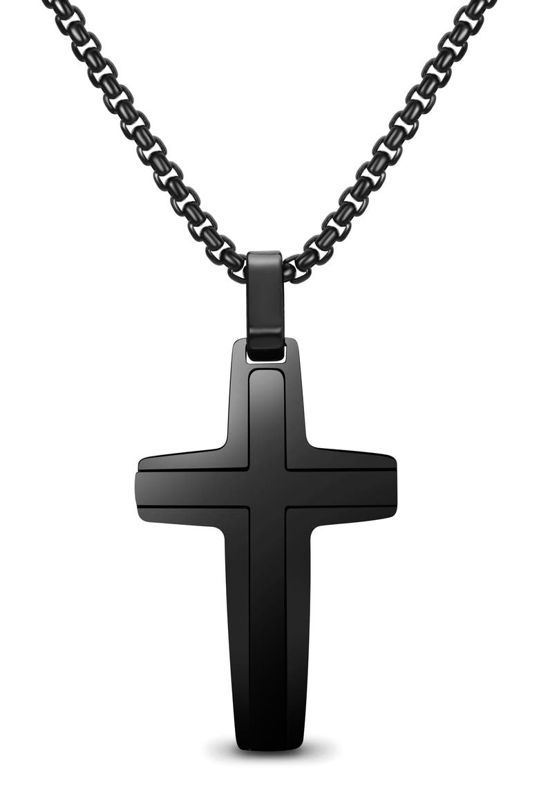Men's Cross Pendant Necklace, Main, color, BLACK