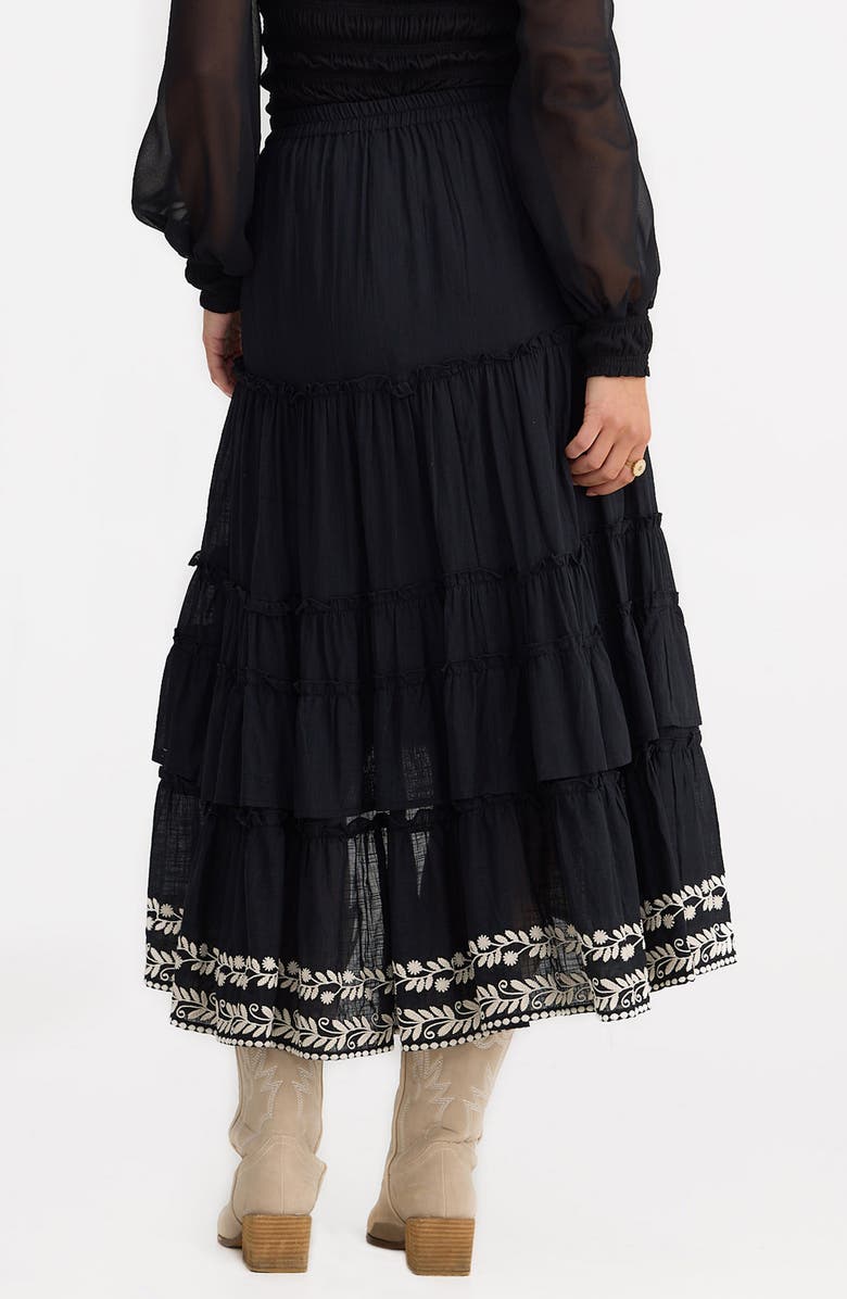 Talisman the Label Sassy Tiered Ruffle Embroidered High-Low Skirt, Alternate, color, Black W Off White