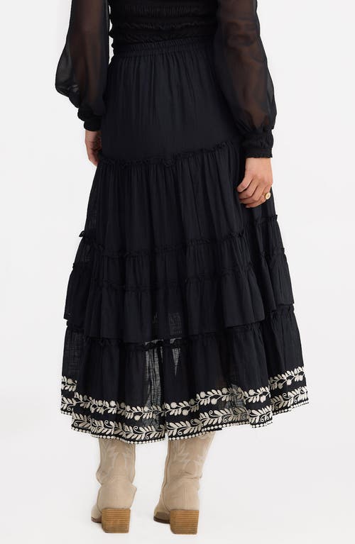 Talisman The Label Sassy Tiered Ruffle Embroidered High-low Skirt In Black