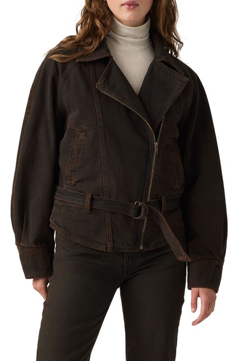 Belted Denim Moto Jacket