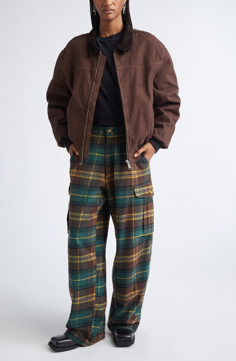 Sky High Farm Workwear Gender Inclusive Plaid Flannel Cargo Pants, Alternate, color, Yellow