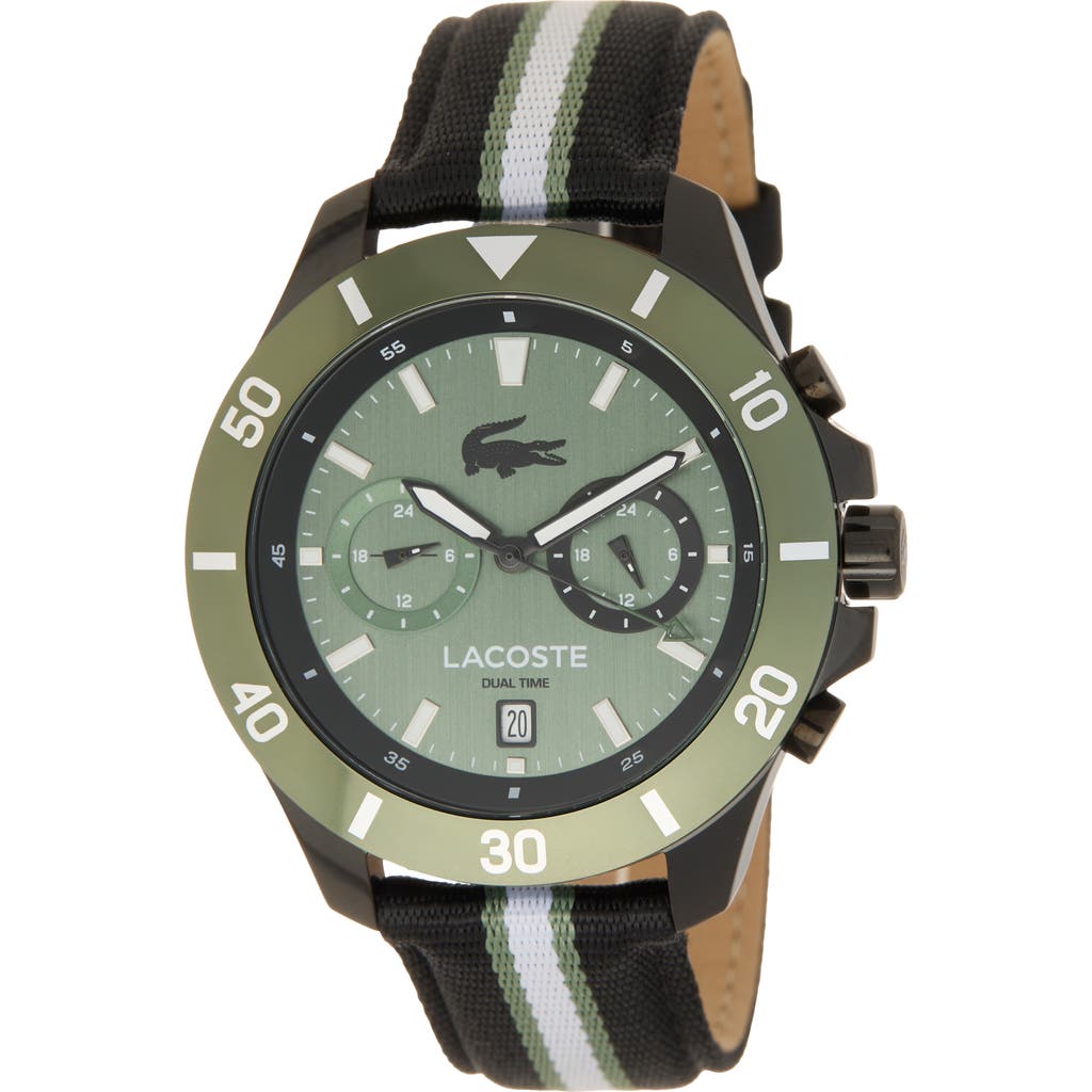 Lacoste Toronga Dual Time Leather & Textile Strap Chronograph Watch, 44mm In Green