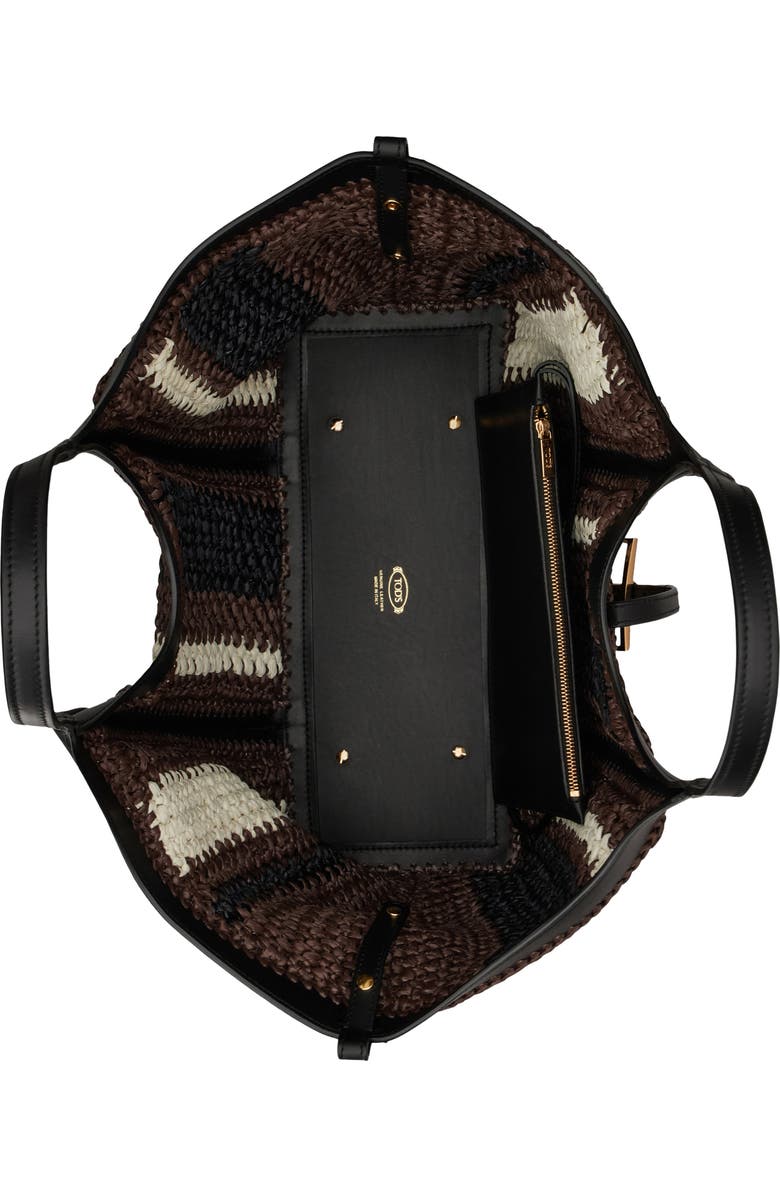Tod
s Medium T Timeless Crochet Raffia
Leather Shopping Bag, Alternate, color, T.moro/ Nero/ Mastice