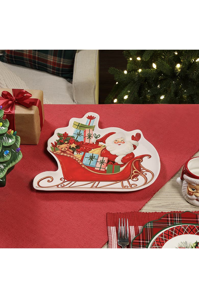 14 in. Figural Platter Santa with Sleigh, Alternate, color, Multicolored