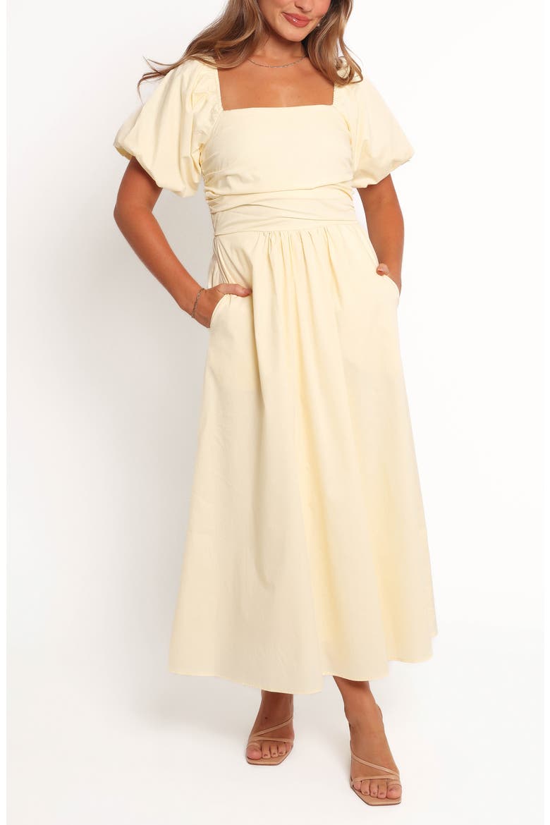 Clo Puff Sleeve Midi Dress, Main, color, YELLOW