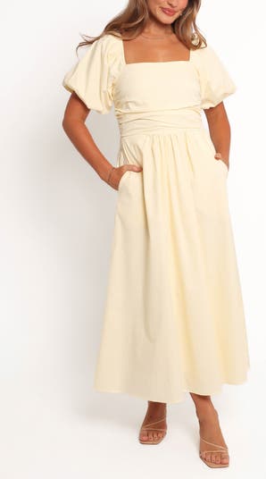 Clo Stripe Puff Sleeve Midi Dress