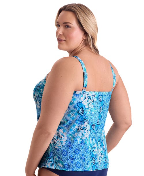 Shapesolver High Neck Tankini Plus Size Swimsuit Top In Blue