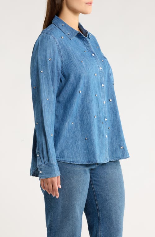 Caslonr Caslon(r) Crystal Embellished Chambray Button Front Shirt In Blue