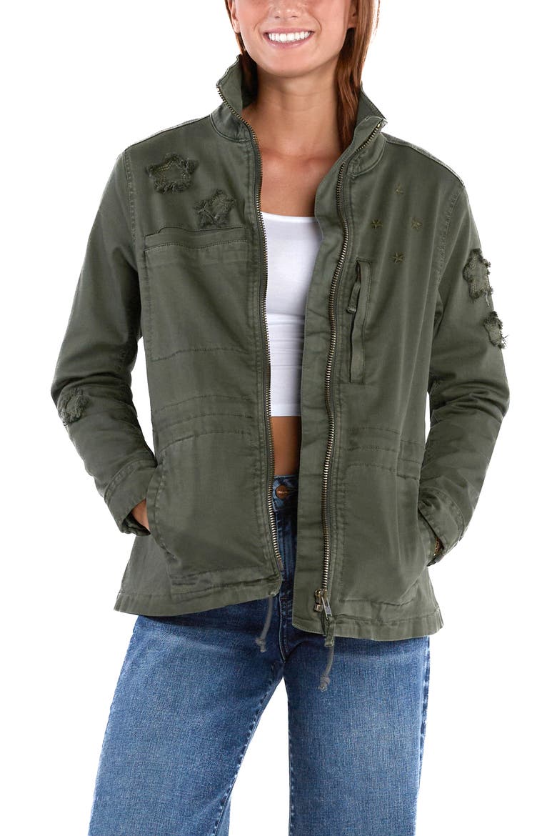 Butterfly Embroidery Cotton Blend Jacket, Main, color, ARMY