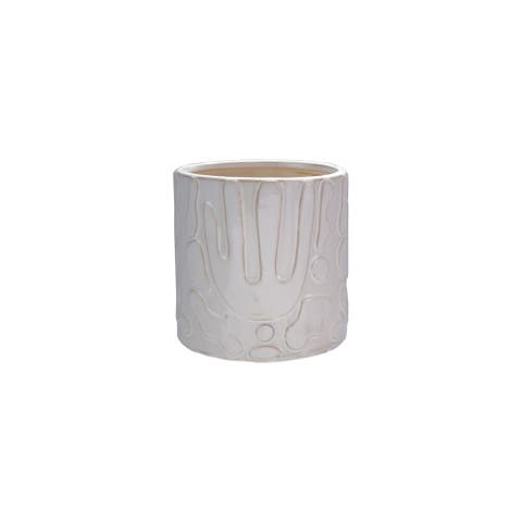 Stoneware Planter with Embossed Design, Cream