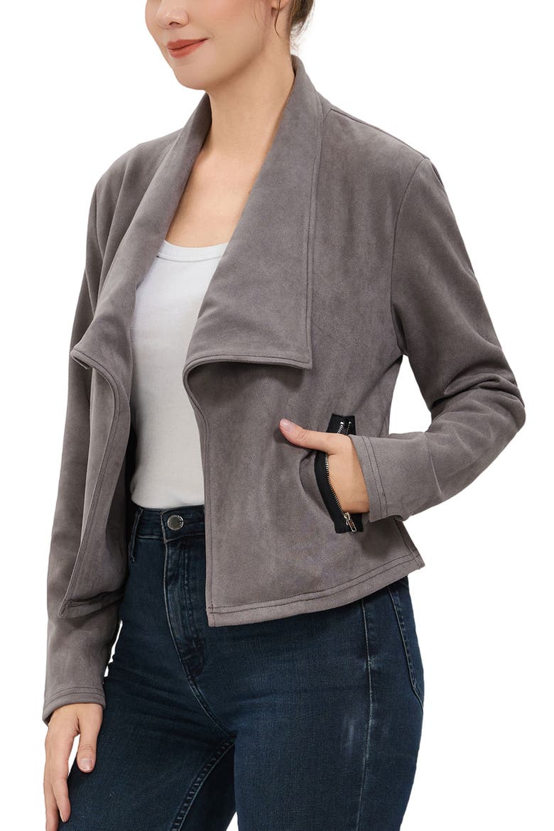 Women's Faux Suede Open Front Jacket, Alternate, color, Gray