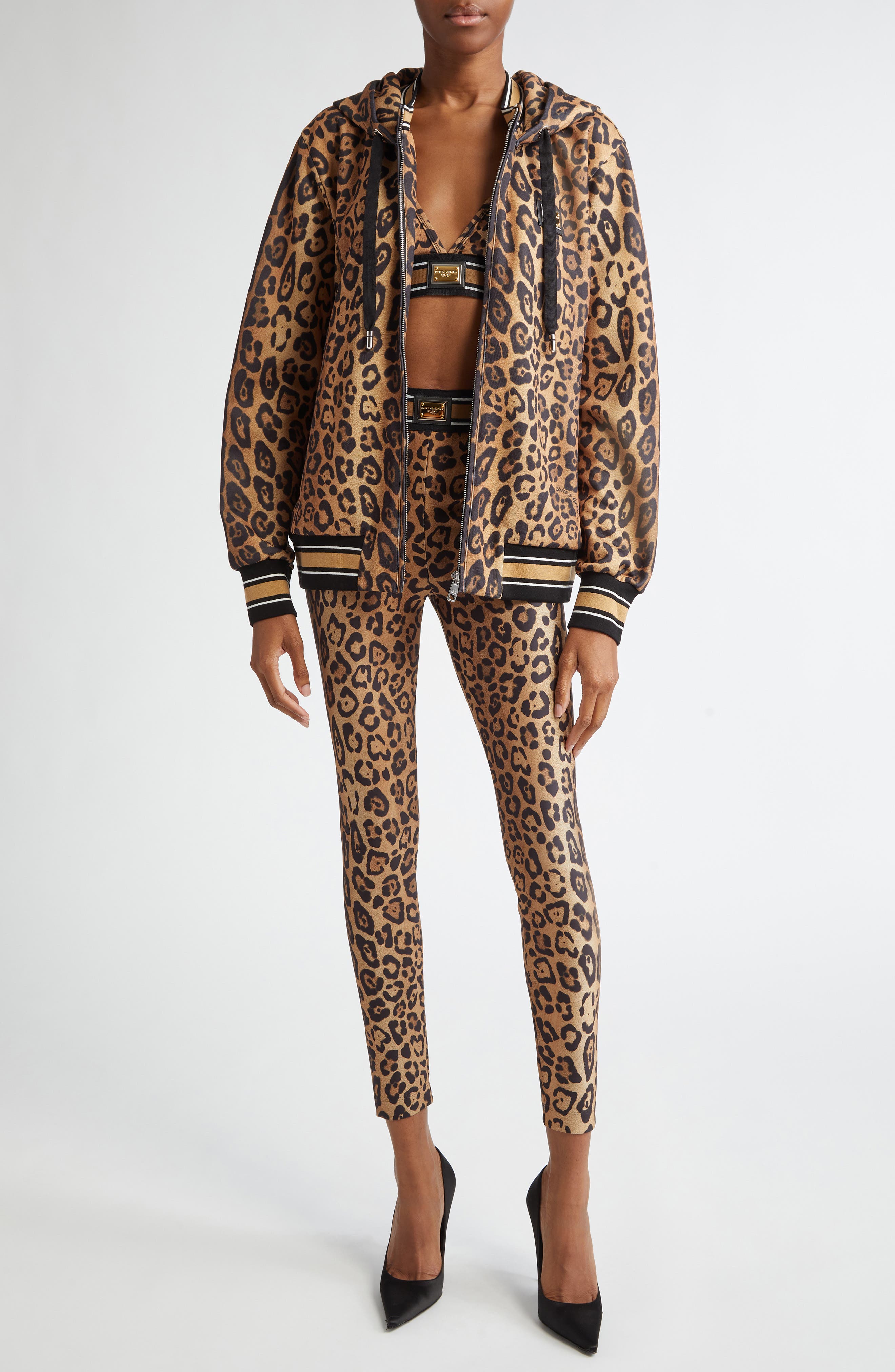 Interlock Leopard Print Zip Hoodie