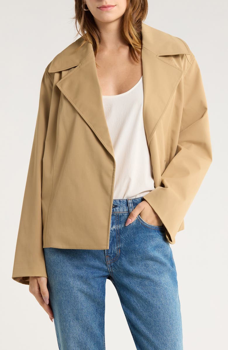 Reformation Jordan Short Trench Coat, Alternate, color, Camel