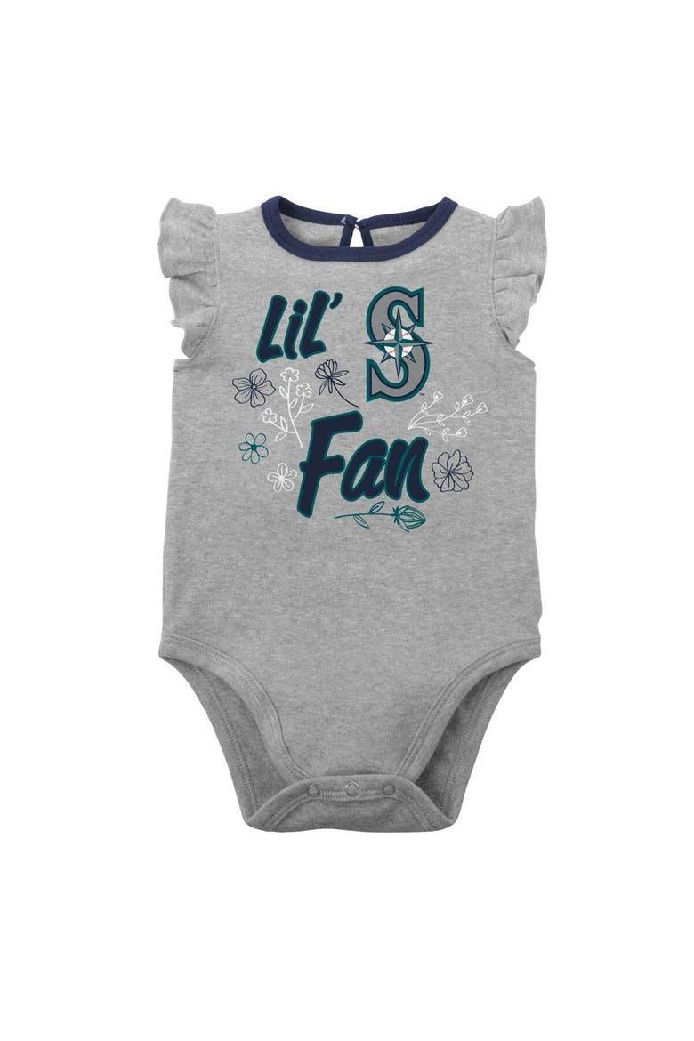Girls Newborn & Infant Navy/Heather Gray Seattle Mariners Little Fan Two-Pack Bodysuit Set, Alternate, color, Navy