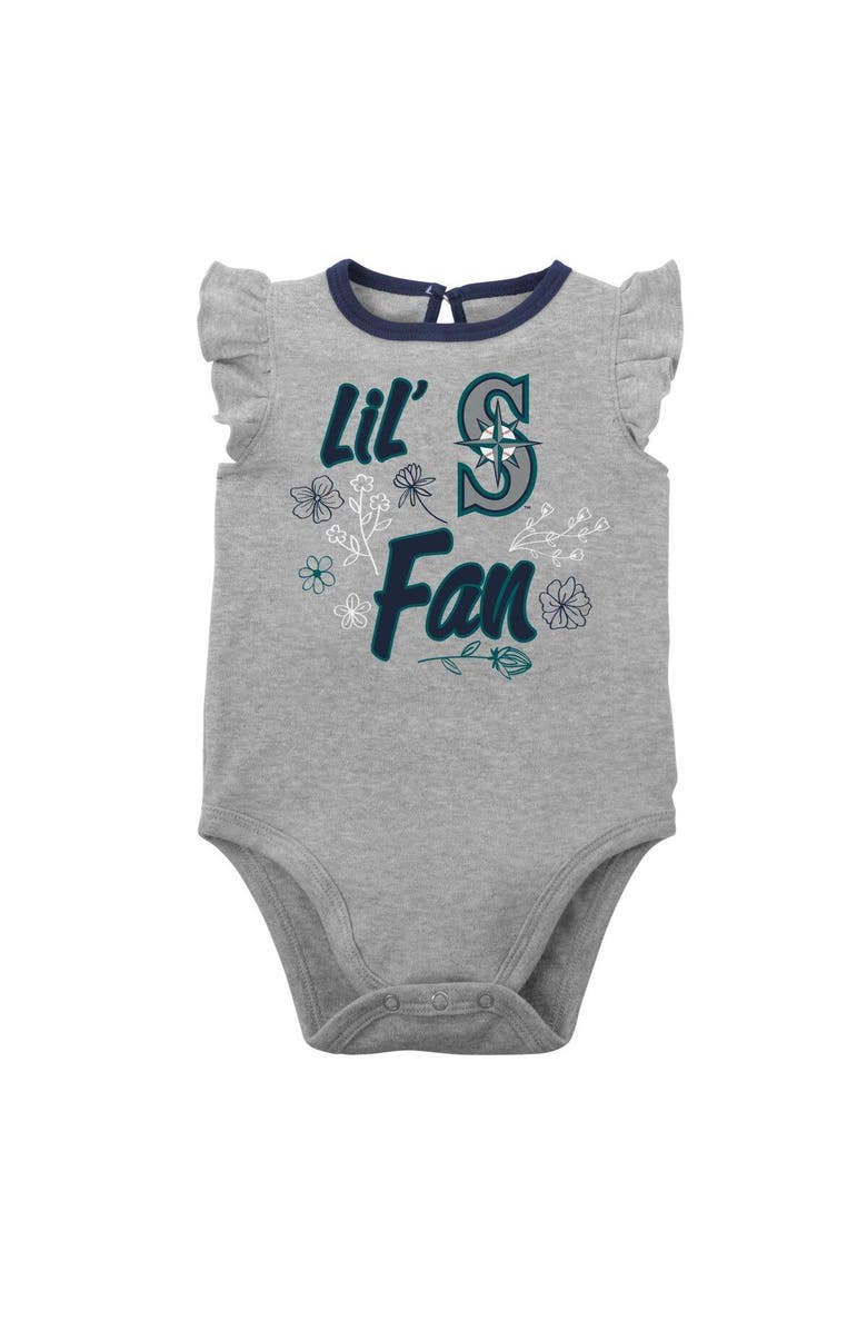 Outerstuff Girls Newborn & Infant Navy/Heather Gray Seattle Mariners Little Fan Two-Pack Bodysuit Set, Alternate, color, Navy