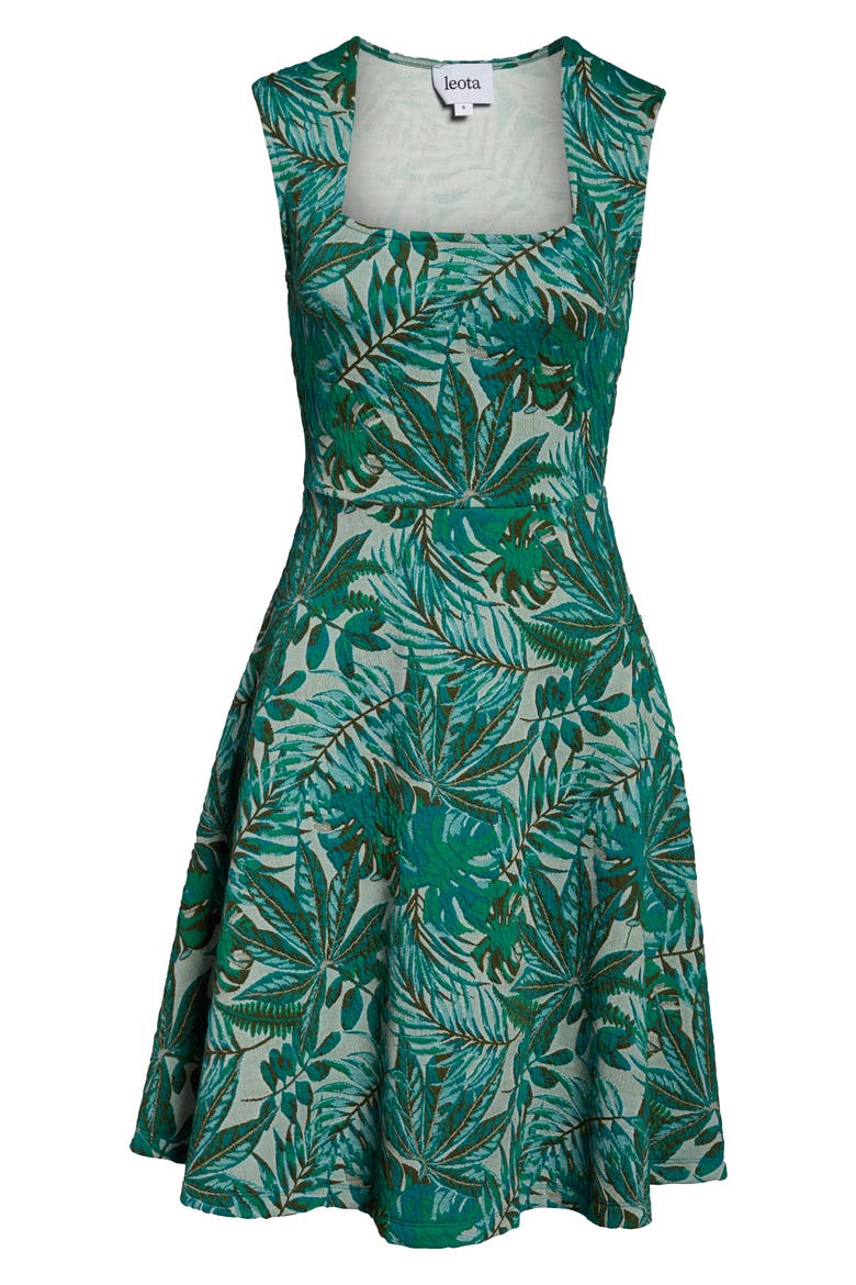 Tropical Jacquard Sleeveless Fit & Flare Dress, Alternate, color, JUNGLE JACQUARD