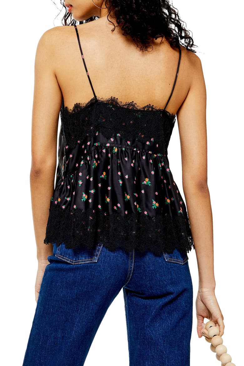 Ditsy Lace Trim Camisole, Alternate, color, BLACK MULTI