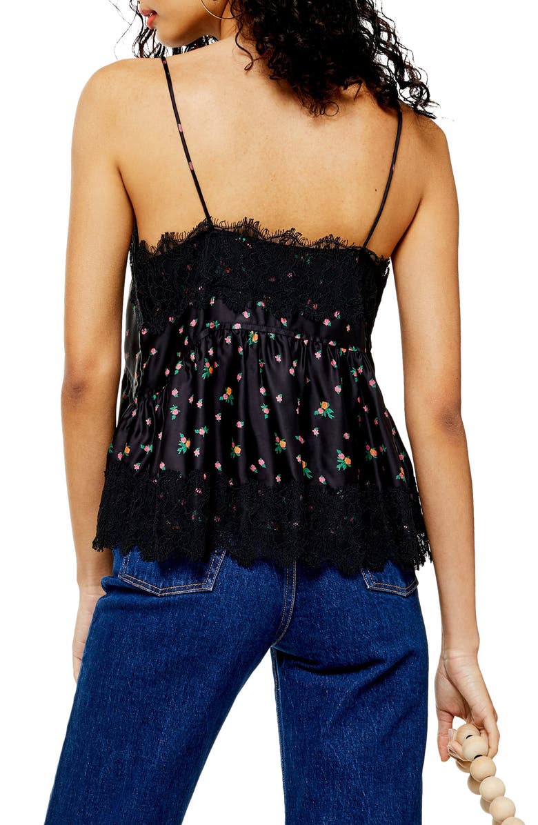 Topshop Ditsy Lace Trim Camisole, Alternate, color, 
