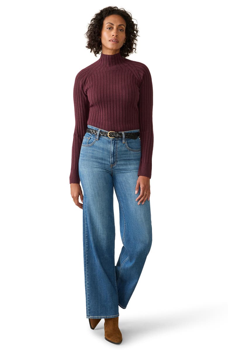 Faherty Jackson Mock Neck Cotton Blend Rib Sweater, Alternate, color, Huckleberry Heather