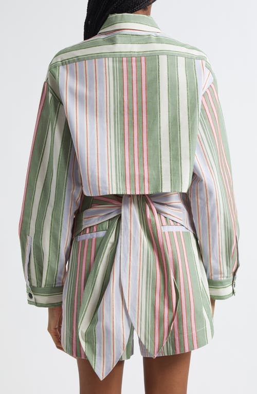 Stine Goya Mixed Stripe Tie Back Organic Cotton Button-up Shirt In Green