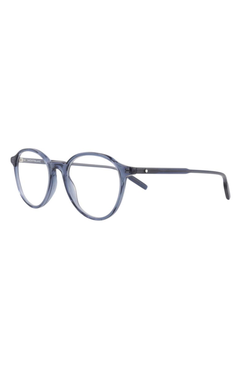 Montblanc 52mm Round Optical Glasses, Alternate, color, Blue Blue Transparent