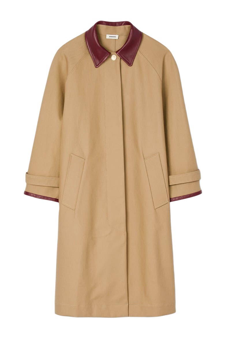 Trench coat with leather collar, Alternate, color, Beige