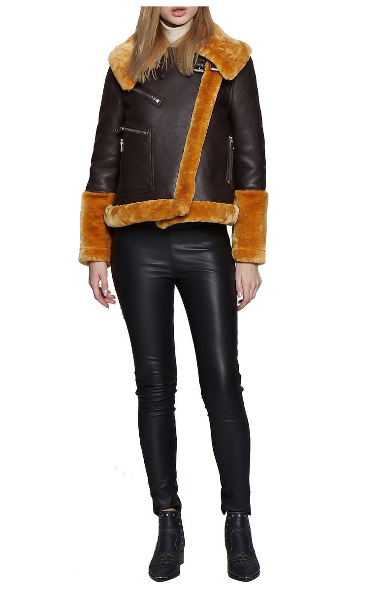 Walter Baker Eduardo Faux Fur Trim & Leather Jacket, Alternate, color, 