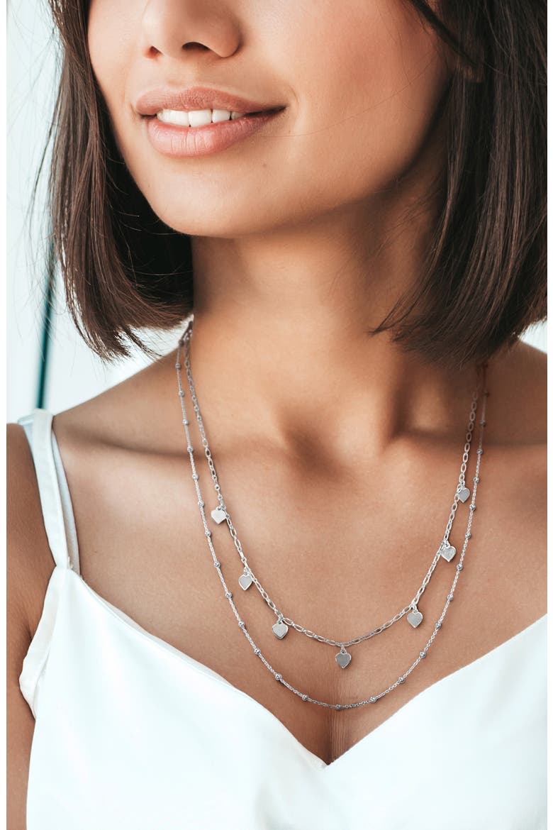 Heart & Ball Bead Chain Layered Necklace, Alternate, color, SILVER