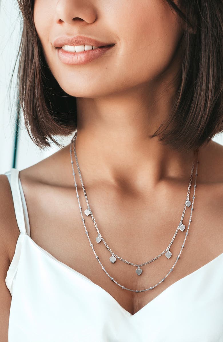 DELMAR Heart & Ball Bead Chain Layered Necklace, Alternate, color, Silver