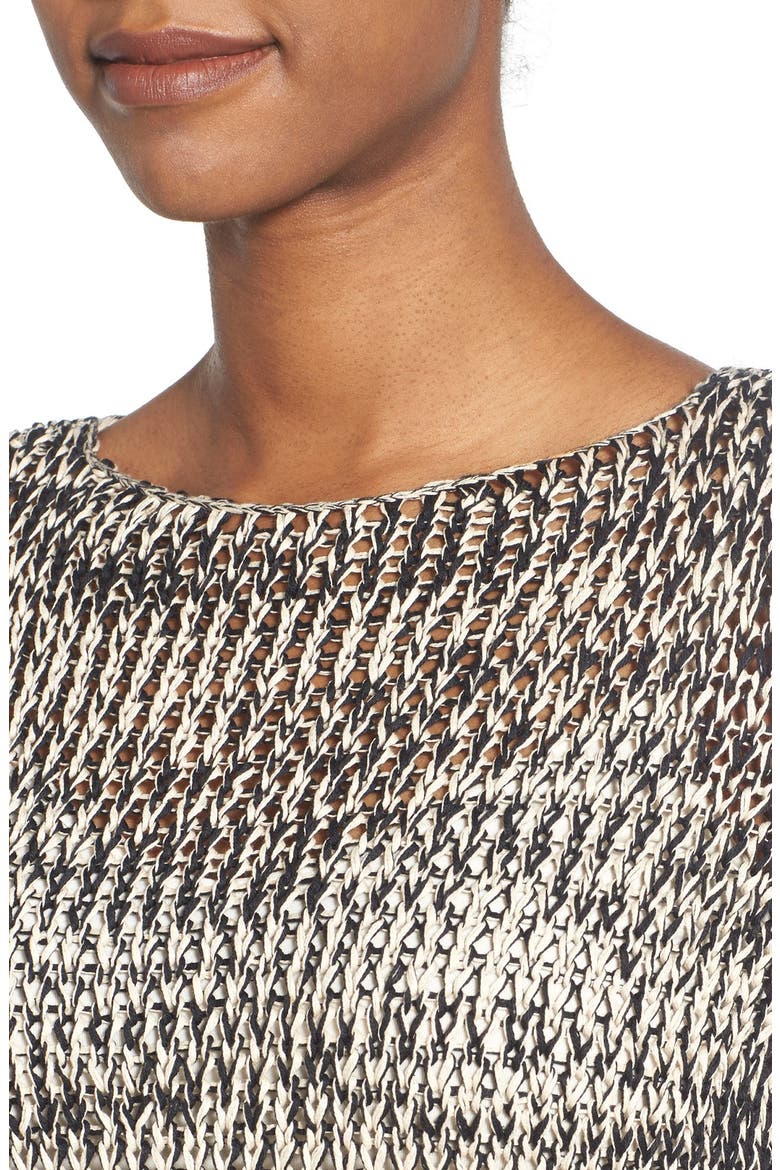 Open Stitch Bateau Neck Crop Top, Alternate, color, BLACK