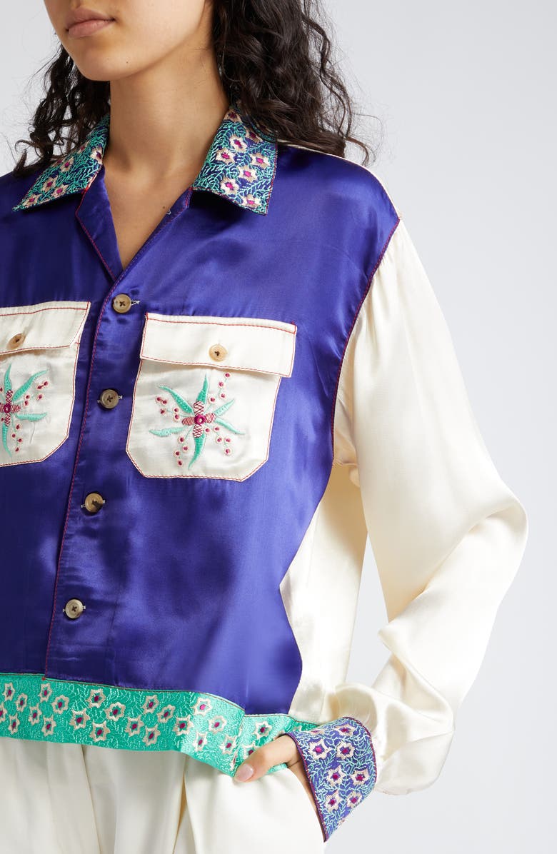 Bode Daisy Never Tell Silk Satin Jacket, Alternate, color, 