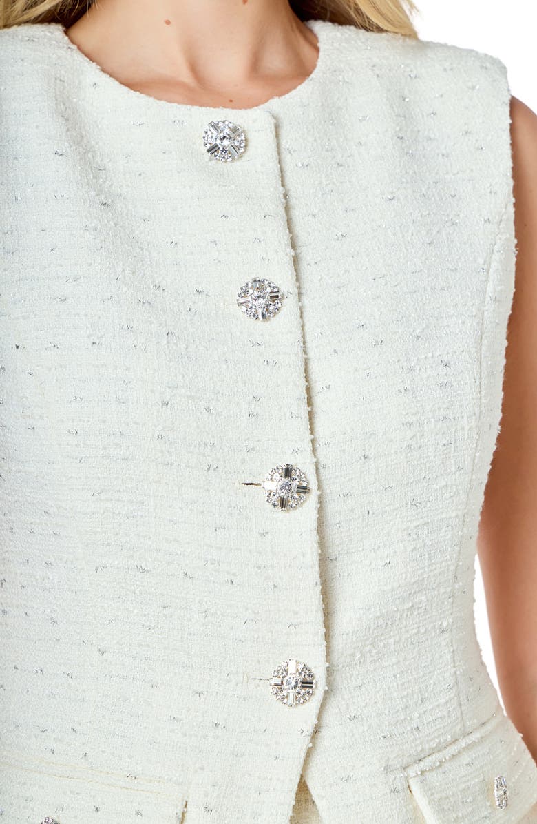 Endless Rose Jewel Button Tweed Vest, Alternate, color, Cream