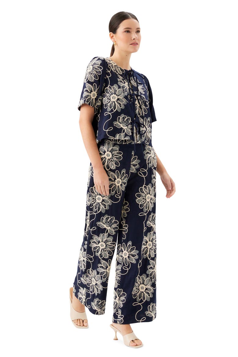 Nadine Floral Embroidery Woven Shirt, Alternate, color, NAVY