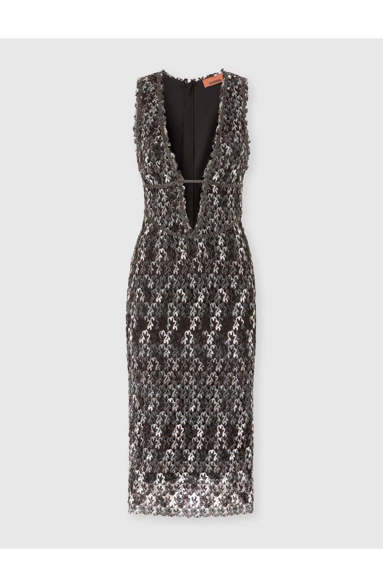 Missoni Midi Dress With V-neck And Embroidered Lace, Main, color, Black & Brown