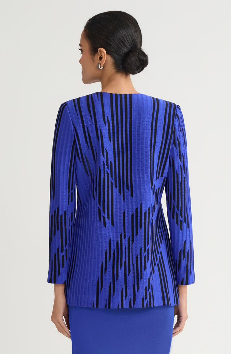 Ming Wang Tailored Lightweight Dual-Toned Burnout Knit Jacket, Alternate, color, Sapphire Sea/Black