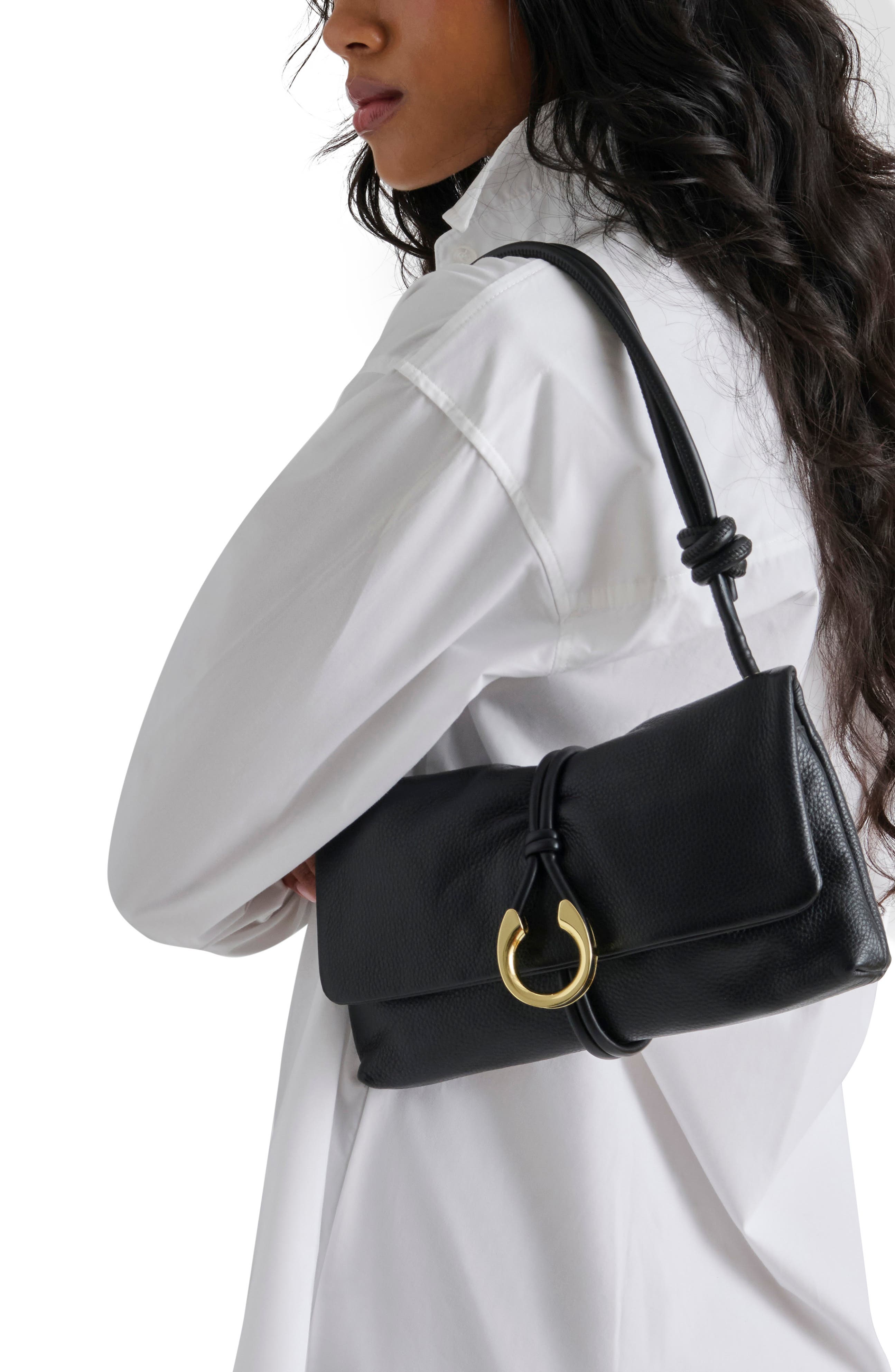 Amina Shoulder Bag, Alternate, color, BLACK LEATHER