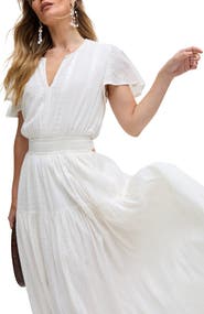 Raffya Candice Flutter Sleeve Jacquard Maxi Dress
