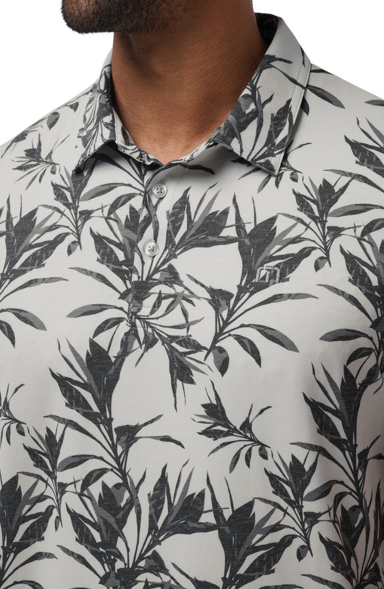 TravisMathew Featherweight Coast Leaf Print Piqué Polo, Alternate, color, Vanilla Ice