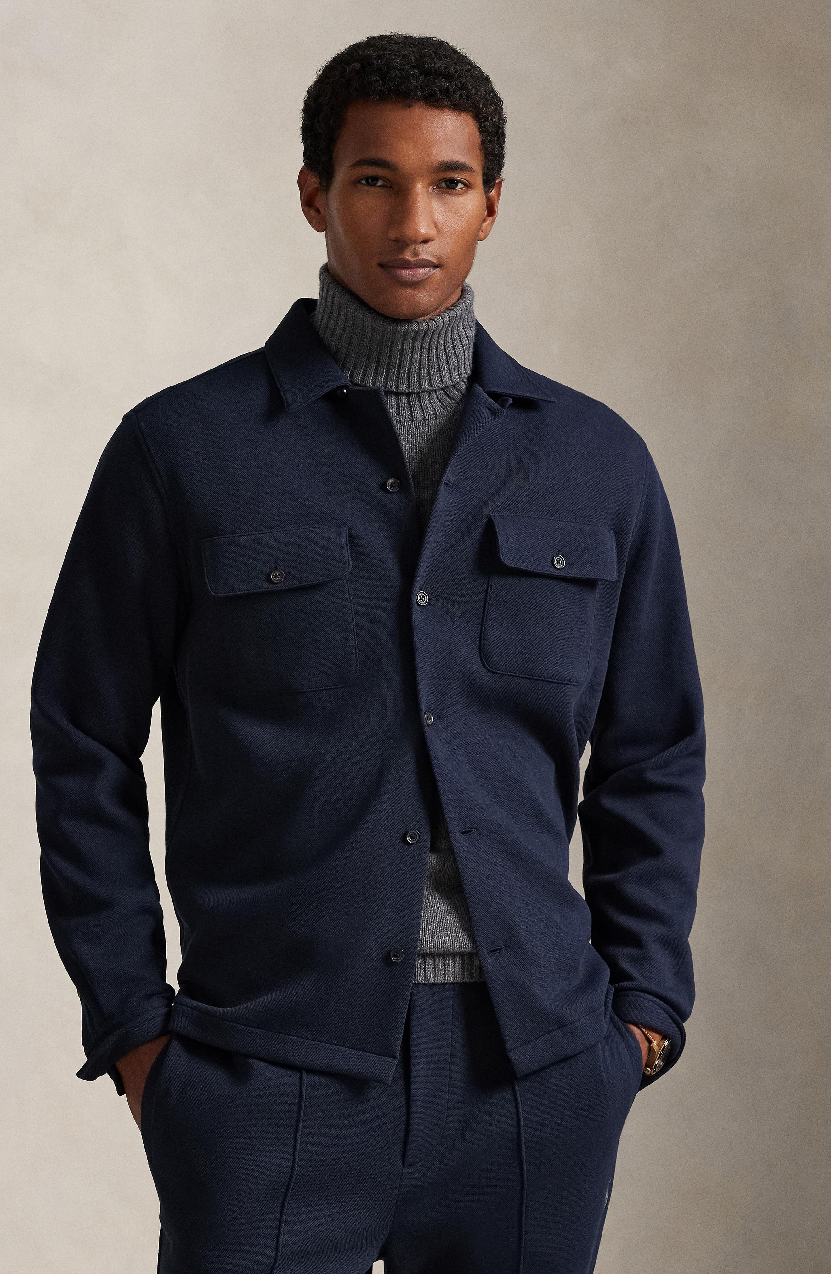 Long Sleeve Double Knit Cotton Blend Camp Shirt (Men) | Nordstrom