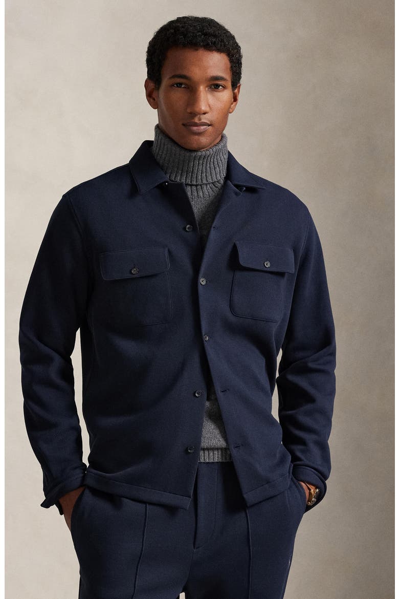Long Sleeve Double Knit Cotton Blend Camp Shirt, Alternate, color, AVIATOR NAVY