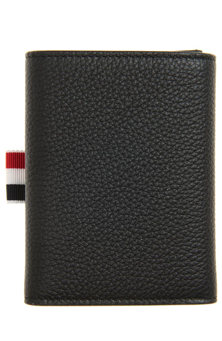 Thom Browne Snap Soft Pebble Leather Trifold Wallet, Alternate, color, Black