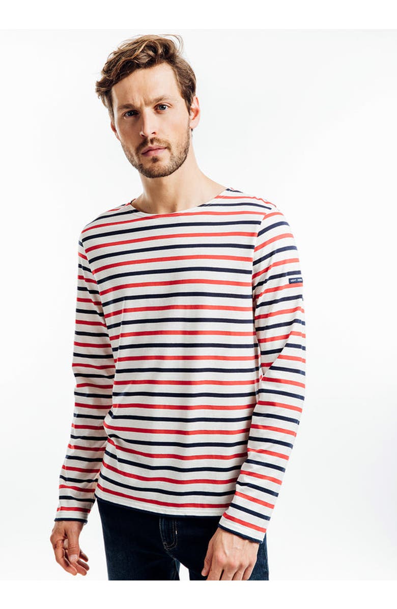 Saint James MINQUIERS MODERNE - Tri-color Striped Shirt, Alternate, color, Ecru/Navy/Red