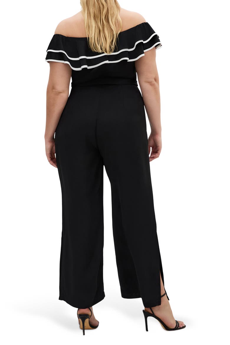 Demure Frill Off the Shoulder Jumpsuit, Alternate, color, BLACK