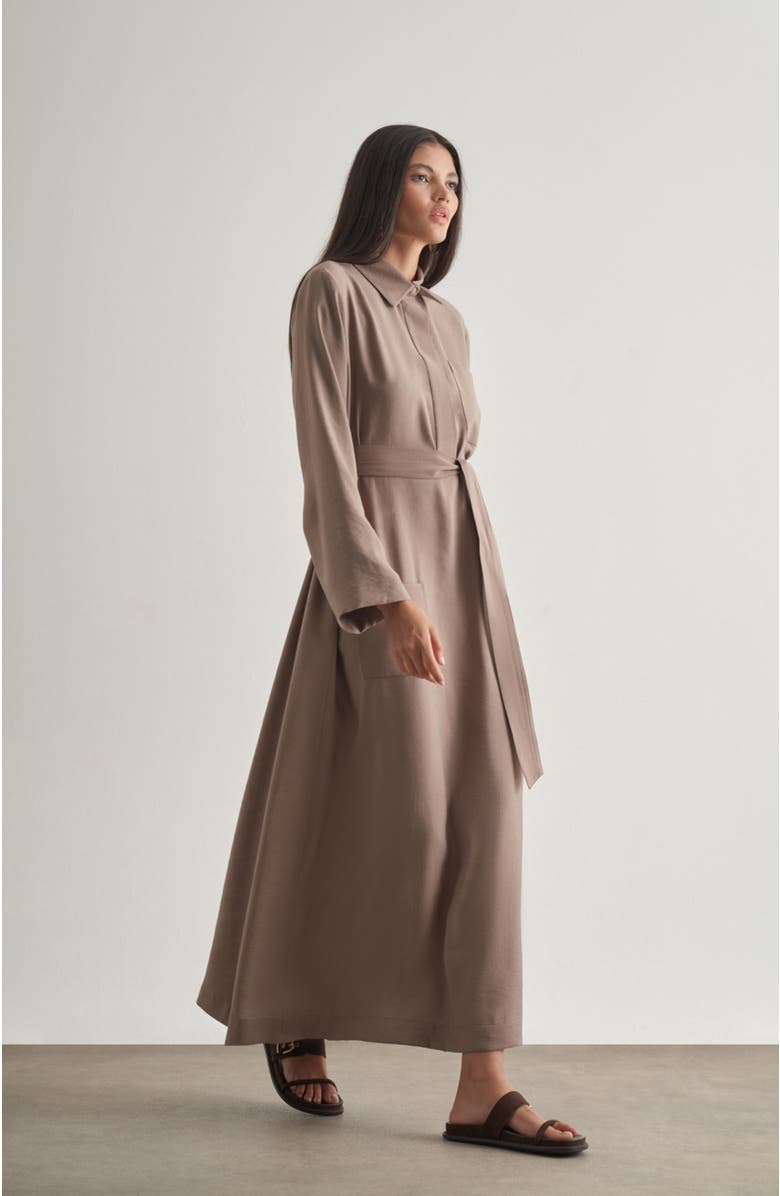 Mizalle Belted Shirt Dress, Alternate, color, Mink