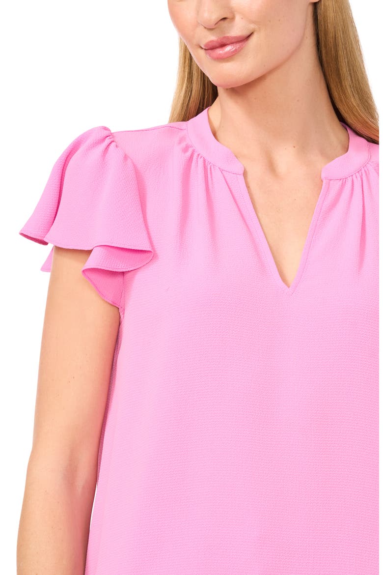 Flutter Sleeve V-Neck Top, Alternate, color, BRIGHT PEONY