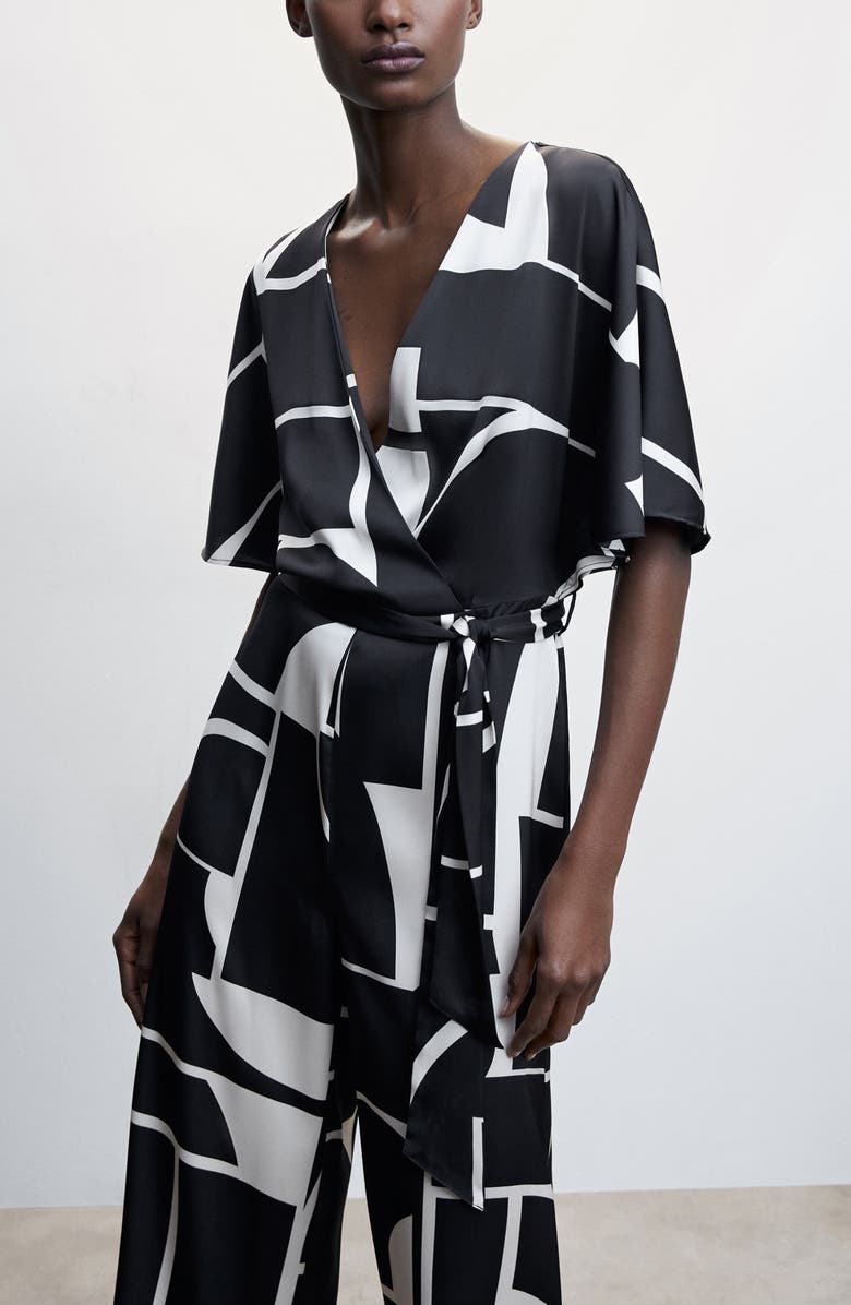 MANGO Geo Print Satin Jumpsuit, Alternate, color,