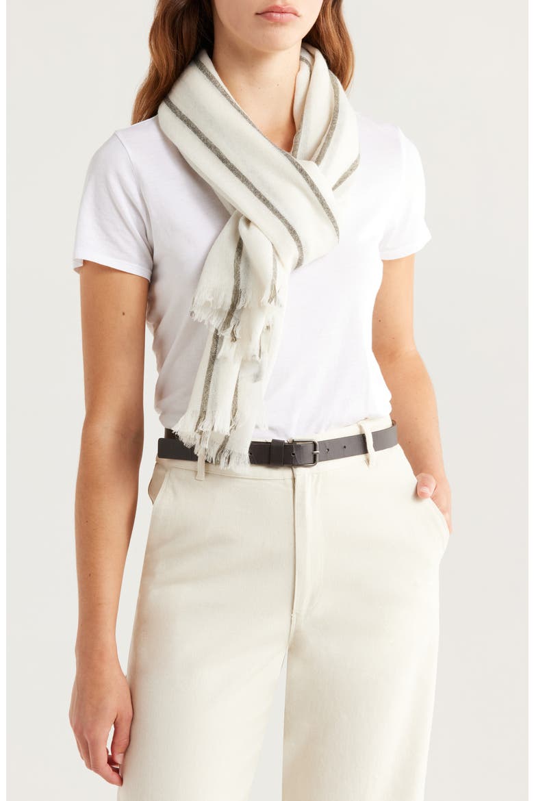 Stripe Cashmere Scarf, Main, color, IVORY- OLIVE COMBO