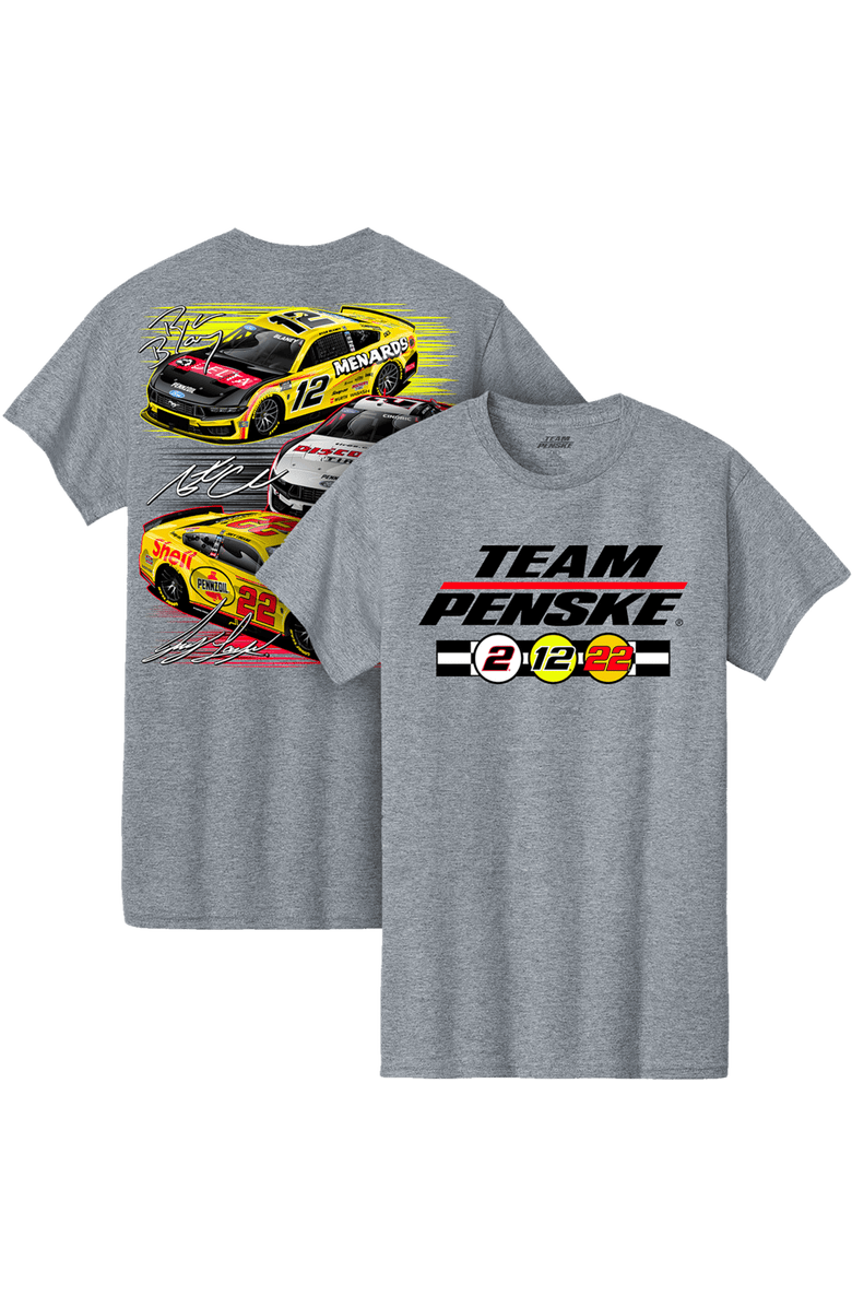 TEAM PENSKE Men's Team Penske Athletic Heather Gray Team Penske Three-Car Team T-Shirt, Alternate, color, Athletic Heather Gray
