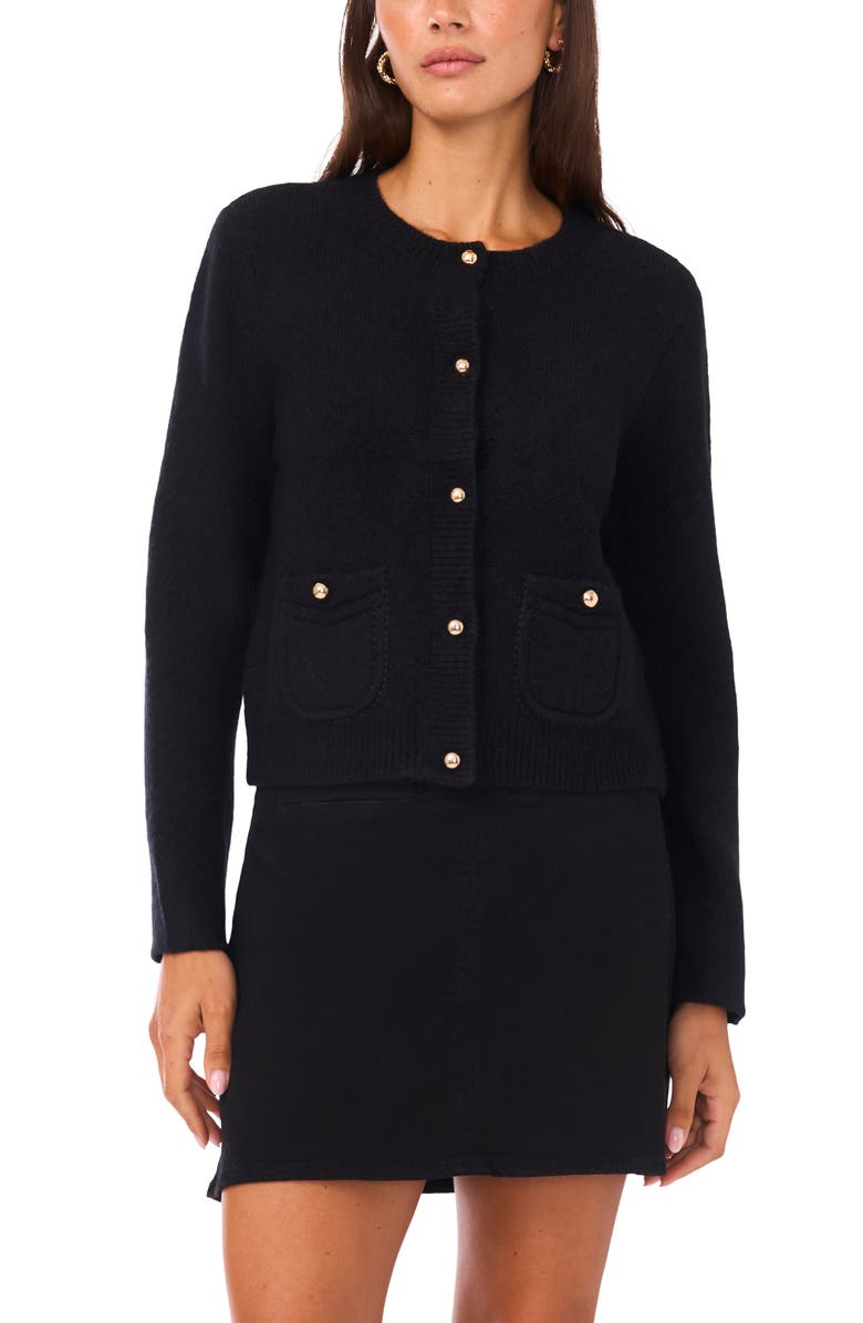 Vince Camuto Long Sleeve Cardigan with Patch Pockets, Alternate, color, Rich Black